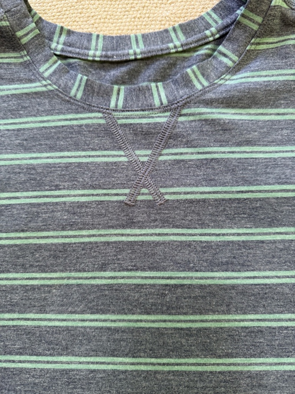 VINTAGE lululemon “The Crew” athletica Gray Crewneck Tee with Mint Stripes GUC